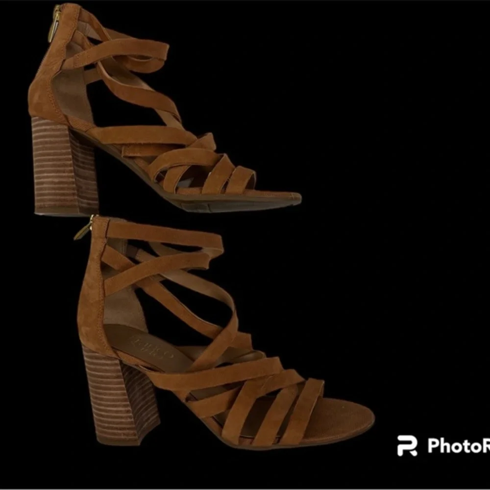 Franco Sarto Sandals‎ Womens 7.5 M Hachi Zip Ankle Strappy Brown Leather Heels - Picture 5 of 9